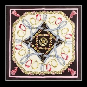 Silk scarf black, ivory and pink 40"
